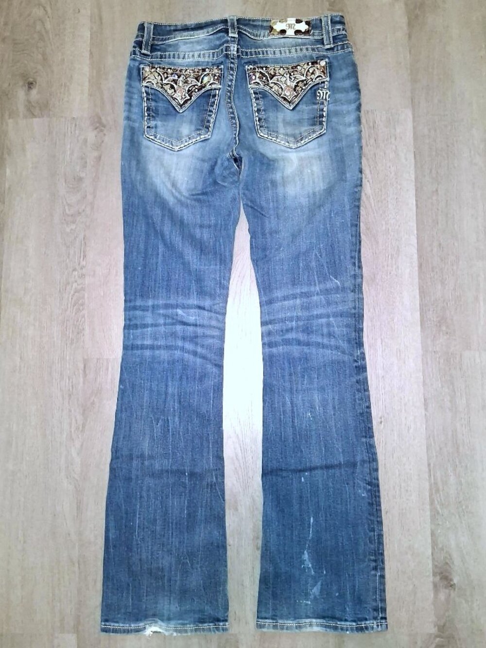 Miss Me Chloe Boot Cut Jeans Size 29 Rhinestone Bling Studded Distressed Denim